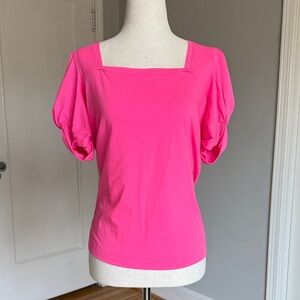 Lilly Pulitzer Hot Pink Square Neck Puff Sleeve Tee